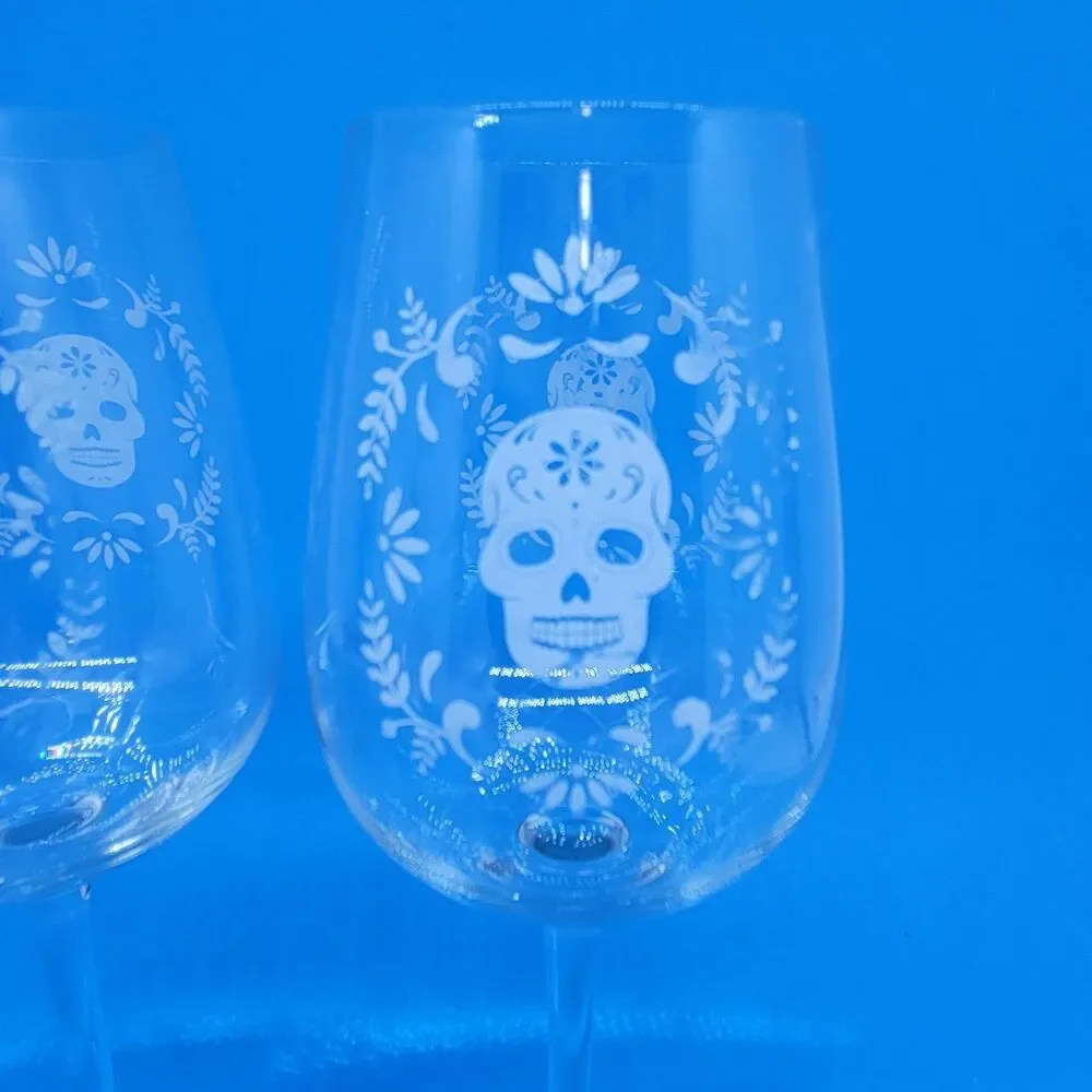 Sugar Skull Day Of The Dead Set Of 2 Clear With White Skull 9